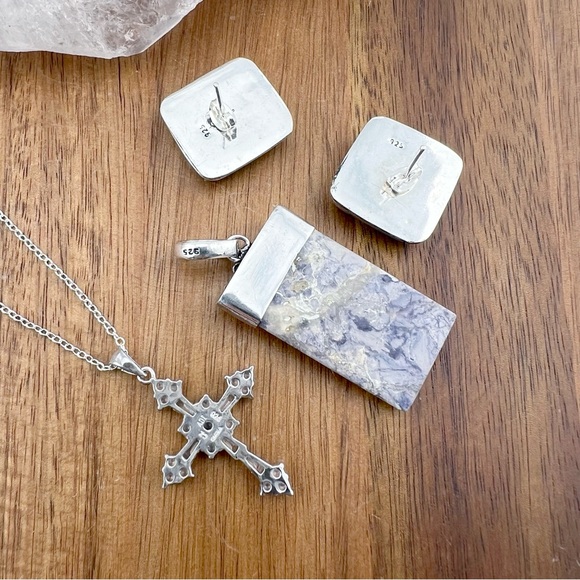 Jewelry Lot 925 VINTAGE Cross Pendant NEW Tiffany Stone Pendant Labradorite - Picture 6 of 9